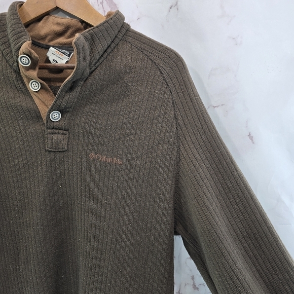 Columbia Pullover Mens Large Brown Fleece Henley Button Chocolate Vintage - Picture 10 of 10